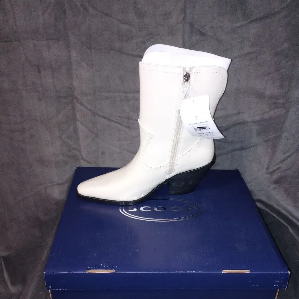 Scoop White Side Zip Western Booties Size 7 NWT